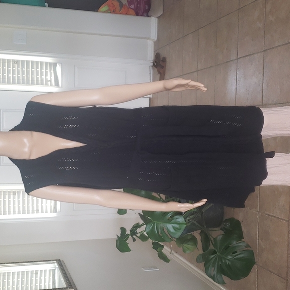 NWOT Isaac Mizrahi 1x sleeveless cable knit open cardi tie - Picture 1 of 7